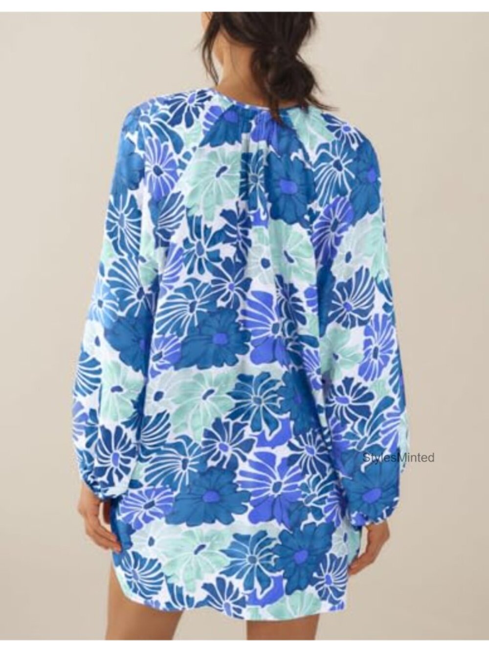 Women's Boho Floral Tunic Dress Long Sleeve Loose Fit Summer Vacation Cover Up - Picture 2 of 6
